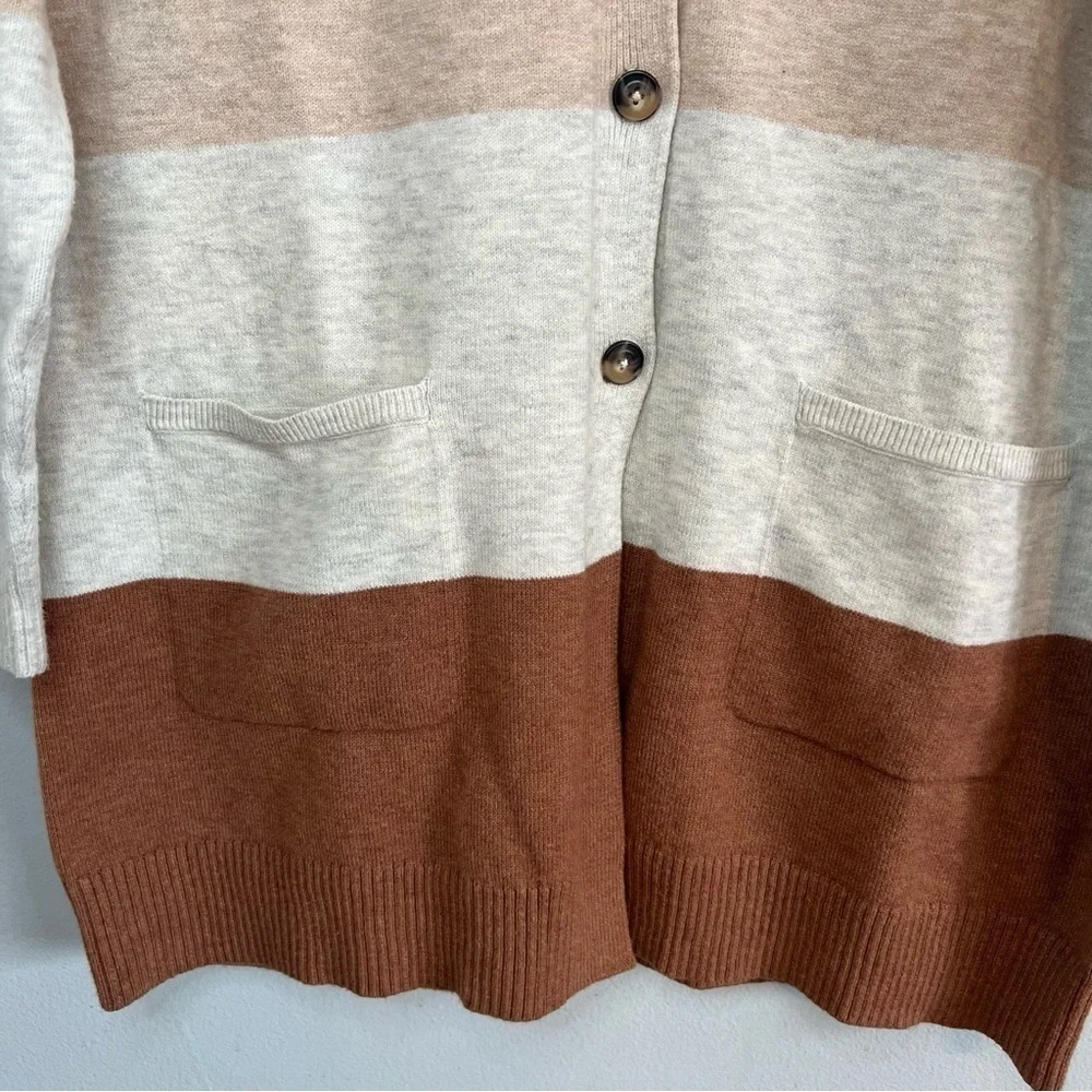 J.Jill Brown Tan Cotton Blend Long Sleeve Button-Down Colorblock Cardigan Sz M - Picture 4 of 10